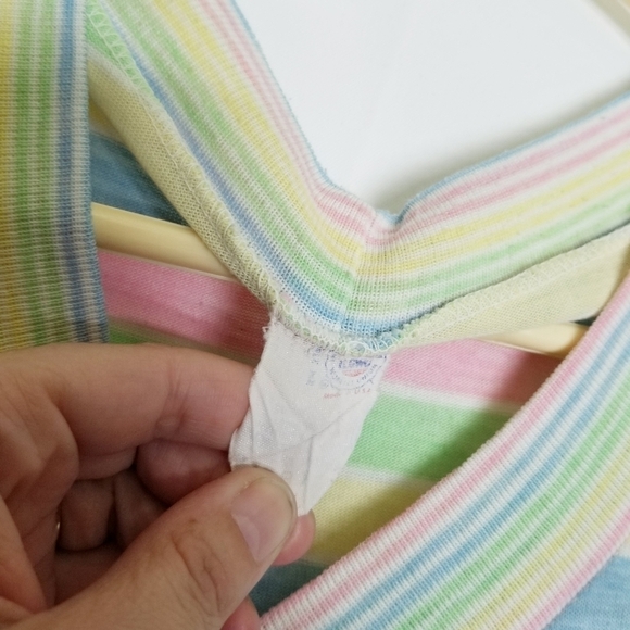 Unbranded Union Made Tank Tee Shirt Pastel Striped Vintage flawed - Picture 4 of 11